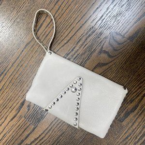 White leather silver studded convertible clutch/wristlet/shoulder bag